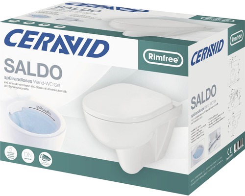 Ceravid Saldo spülrandloses Wand-WC-Set in der Verpackung