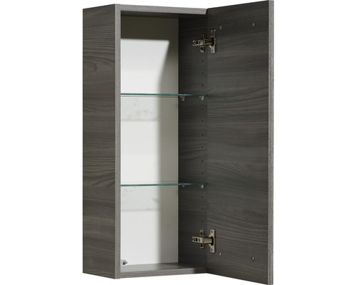 Geöffneter Spiegelschrank mit zwei Glasböden