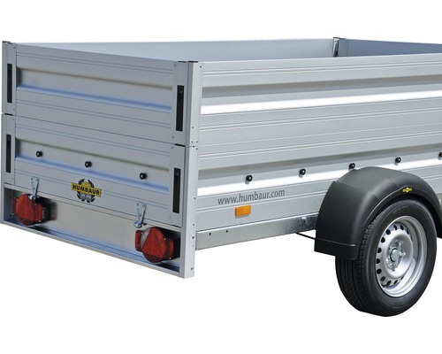 Humbaur Bordwandaufsatz Aluminium für Alumaster Basic 2510 mm x 1310 mm x 350 mm Detailansicht eines Humbaur Anhängers mit Bordwand