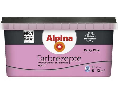 Alpina Farbenrezept Innenfarbe Party Pink, ein Liter, matte hochdeckende Innenfarbe