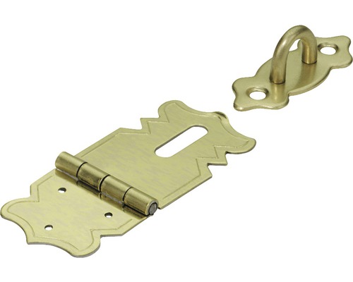 Schatullenüberfalle, vermessingt 20x47 mm, 10 Stück Überfalle mit Öse zur Sicherung von Türen und Toren