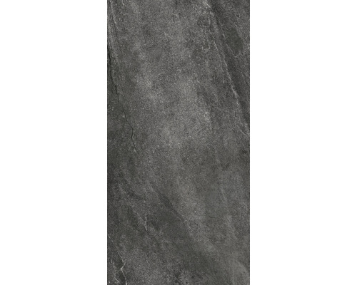 FLAIRSTONE Feinsteinzeug Terrassenplatte City Wave black rektifizierte Kante 120 cm x 60 cm x 2 cm Dunkelgraue Bodenfliese mit Steinstruktur.
