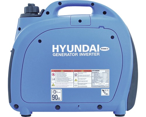 Hyundai Generator Inverter mit Warnhinweisen und Schallpegelangabe