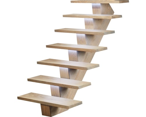 Freitragende Holztreppe mit Beleuchtung