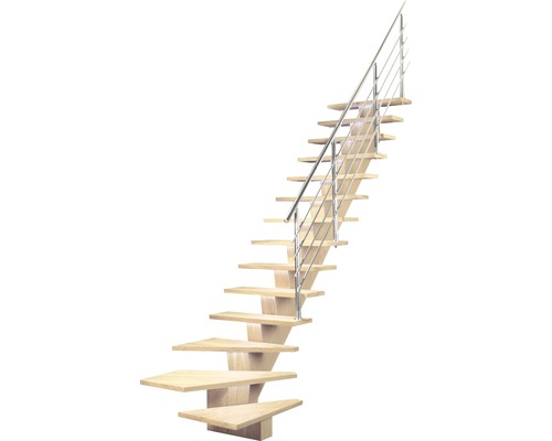 Holztreppe mit Edelstahlgeländer