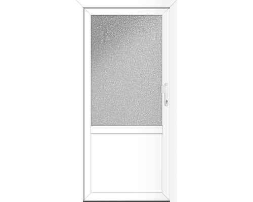 Weiße Nebeneingangstür mit Glaseinsatz