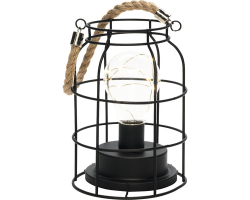Dekorative Lampe mit schwarzem Metallgestell und Seilgriff