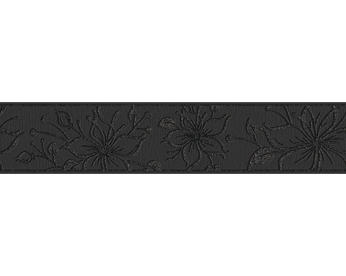 Selbstklebende PVC-Bordüre A.S. Creation Blume Glitzer schwarz 5 m x 13 cm