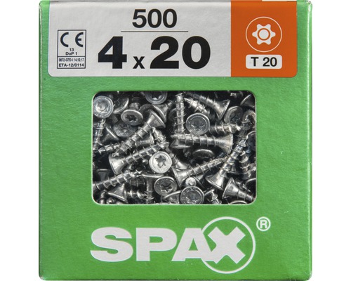 Spax Universalschraube Senkkopf Stahl gehärtet T 20, Holz-Vollgewinde 4x20 mm, 500 Stück Spax Universalschraube Senkkopf Stahl gehärtet T 20, Holz-Vollgewinde 4x20 mm, 500 Stück