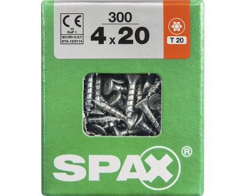 Spax Universalschraube Senkkopf Stahl gehärtet T 20, Holz-Vollgewinde 4x20 mm, 300 Stück Spax Universalschraube Senkkopf Stahl gehärtet T 20, Holz-Vollgewinde 4x20 mm, 300 Stück