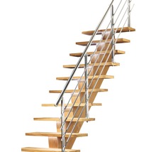 Holztreppe mit Edelstahlgeländer und LED-Beleuchtung