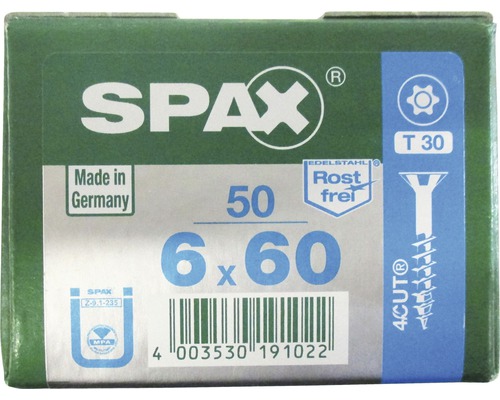 Spax Universalschraube, Edelstahl A2, Senkkopf T 30, Holz-Teilgewinde, 6x60 mm, 50 Stück-0
