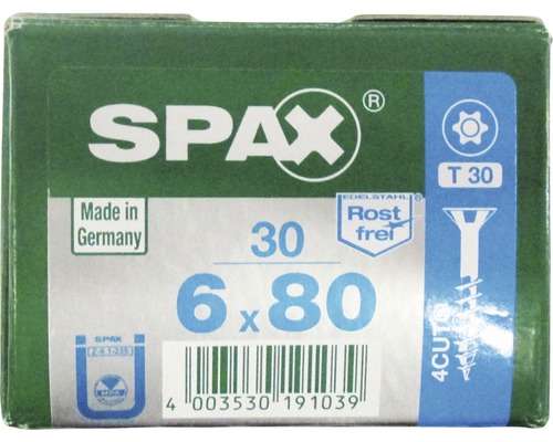 Spax Universalschraube, Edelstahl A2, Senkkopf T 30, Holz-Teilgewinde, 6x80 mm, 30 Stück-0
