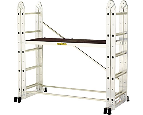Mehrzweckgerüst mit Arbeitsbühne und Leiterfunktion.