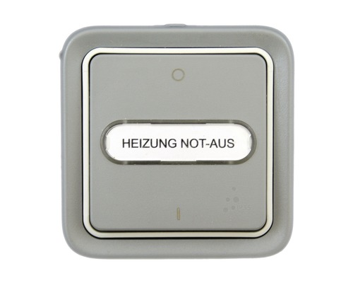 Wippschalter mit Beschriftung "HEIZUNG NOT-AUS" LEG FR/AP 2-polig grau