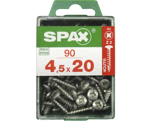Spax Universalschraube Kreuzschlitz PZ 2, Halbrundkopf, 4,5x20 mm, 90 Stück Spax Schrauben 4,5 x 20 mm, 90 Stück in einer Packung