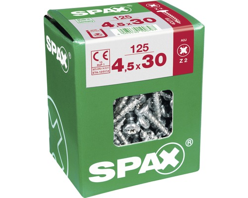 Spax Universalschraube Kreuzschlitz PZ 2, Halbrundkopf, 4,5x30 mm, 125 Stück Spax Universalschrauben im Karton, 4,5x30 mm