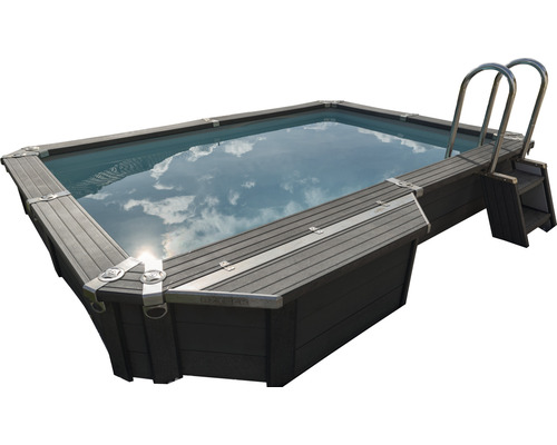 Einbaupool Azteckpool-Set Planet Pool eckig 365x690x140 cm inkl. Filteranlage, Skimmer, Leiter, Bodenvlies & LED-Unterwasserbeleuchtung grau