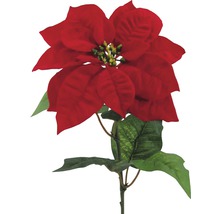 Dekorative Kunstblume Weihnachtsstern mit roter Blüte und grünen Blättern.