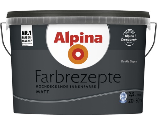 Eimer mit Alpina Farbrezepte hochdeckender Innenfarbe Matt Dunkle Eleganz mit Alpina Logo