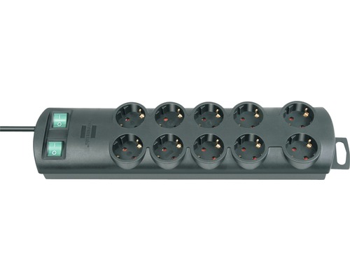 Steckdosenleiste Brennenstuhl® Primera-Line 10-fach, mit Kabel-Clip, schwarz, 2 m Steckdosenleiste mit zehn Steckdosen und Schalter