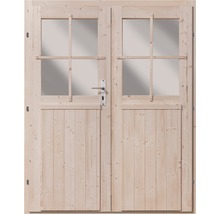 Doppeltür aus Holz mit Glaseinsätzen und Griff