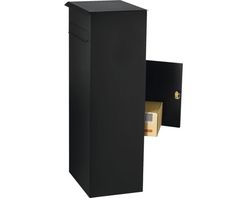 Schwarzer Paketbriefkasten mit Paket