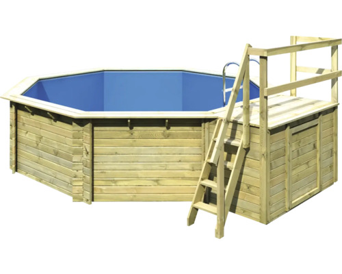 Aufstellpool Holzpool-Set Karibu Classic 2B rund Ø 470x124 cm inkl. Leiter, Bodenschutzvlies & Sonnendeck Holz-0