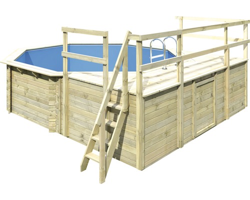 Aufstellpool Holzpool-Set Karibu Classic 2D rund Ø 470x124 cm inkl. Leiter, Bodenschutzvlies, Sonnendeck & 2 Flügel Holz Aufstellpool Holzpool-Set Karibu Classic 2D rund Ø 470x124 cm inkl. Leiter, Bodenschutzvlies, Sonnendeck & 2 Flügel Holz