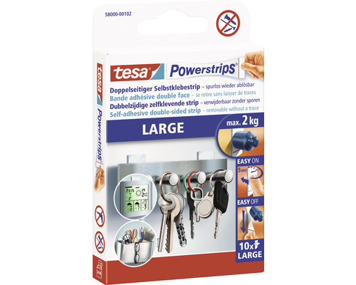 Tesa Powerstrips große, doppelseitige Klebestreifen, rückstandsfrei ablösbar, 10 Stück