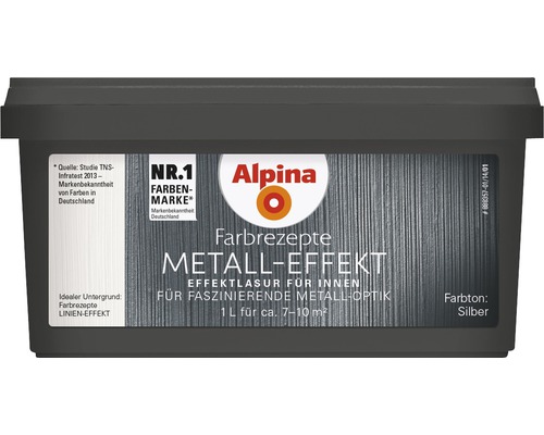 Alpina Farbe Rezept Metall Effekt, silberfarben, ein Liter Dose