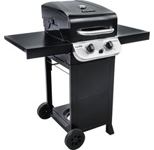 Gasgrill mit zwei Brennern, Seitentischen und Rädern