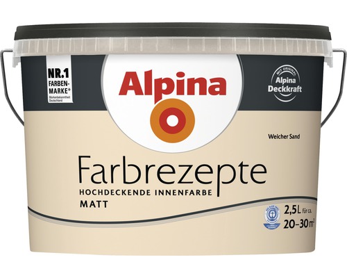Eimer mit Alpina Farbrezepte Innenfarbe, Weicher Sand, 2,5 Liter