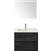 Badmöbel-Set Sanox Porto Keramik 170x71x51 cm Keramikwaschbecken black oak mit LED-Beleuchtung