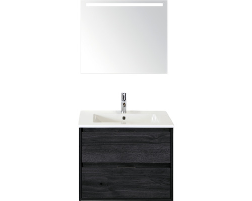 Badmöbel-Set Sanox Porto Keramik 170x71x51 cm Keramikwaschbecken black oak mit LED-Beleuchtung