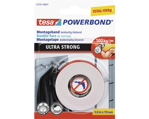 Montageband Tesa Powerbond Ultra Strong 19 mm x 1,5 m Tesa Powerbond Montageband, doppelseitig klebend, 1,5 Meter mal 19 Millimeter