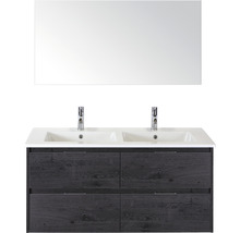 Badmöbel-Set Sanox Porto Keramik 170x121x51 cm Doppel-Keramikwaschbecken 4 Schubladen black oak mit Spiegel