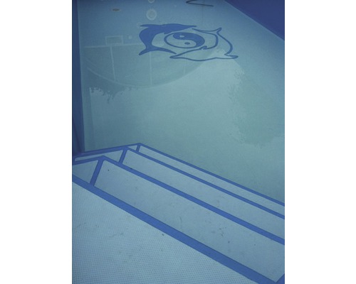 Schwimmbad mit Treppe und Delfin-Yin-Yang-Symbol