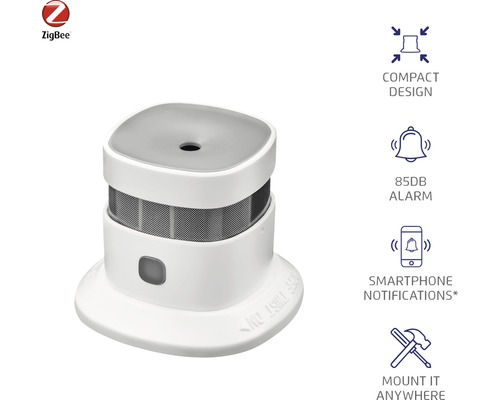 ZigBee Logo. Rauchmelder mit Smartphone Benachrichtigung und 85 Dezibel Alarm.