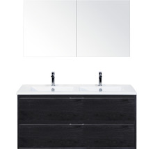 Badmöbel-Set Sanox Porto Keramik 170x121x51 cm Doppel-Keramikwaschbecken 2 Schubladen black oak mit Spiegelschrank