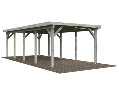 Carport aus Holz mit Pfosten und Dachkonstruktion