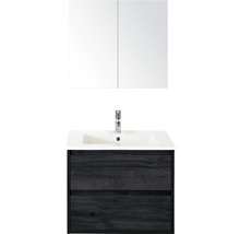 Badmöbel-Set Sanox Porto Keramik 170x71x51 cm Keramikwaschbecken black oak mit Spiegelschrank