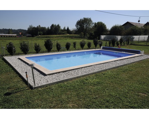 Einbaupool Styropor-Pool-Set Hornbach 650x300x150 cm inkl. Sandfilteranlage, Skimmer, Filtersand, Verrohrungsset & Römertreppe weiß