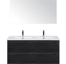 Badmöbel-Set Sanox Porto Keramik 170x121x51 cm Doppel-Keramikwaschbecken 2 Schubladen black oak mit Spiegel