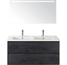 Badmöbel-Set Sanox Porto Keramik 170x121x51 cm Doppel-Keramikwaschbecken 4 Schubladen black oak mit LED-Beleuchtung