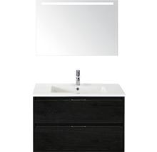 Badmöbel-Set Sanox Porto Keramik 170x91x51 cm Keramikwaschbecken black oak mit LED-Beleuchtung