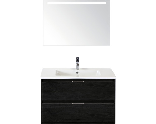Badmöbel-Set Sanox Porto Keramik 170x91x51 cm Keramikwaschbecken black oak mit LED-Beleuchtung Badmöbel-Set Sanox Porto Keramik 170x91x51 cm Keramikwaschbecken black oak mit LED-Beleuchtung