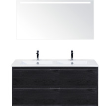 Badmöbel-Set Sanox Porto Keramik 170x121x51 cm Doppel-Keramikwaschbecken 2 Schubladen black oak mit LED-Beleuchtung
