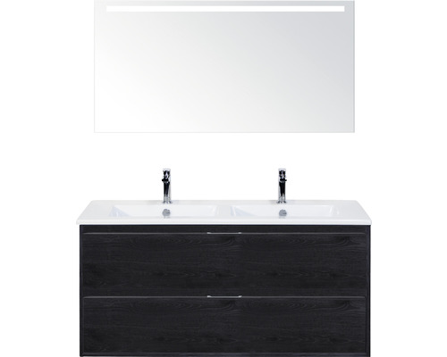 Badmöbel-Set Sanox Porto Keramik 170x121x51 cm Doppel-Keramikwaschbecken 2 Schubladen black oak mit LED-Beleuchtung Badmöbel-Set Sanox Porto Keramik 170x121x51 cm Doppel-Keramikwaschbecken 2 Schubladen black oak mit LED-Beleuchtung
