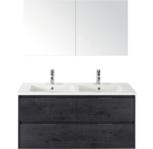Badmöbel-Set Sanox Porto Keramik 170x121x51 cm Doppel-Keramikwaschbecken 4 Schubladen black oak mit Spiegelschrank